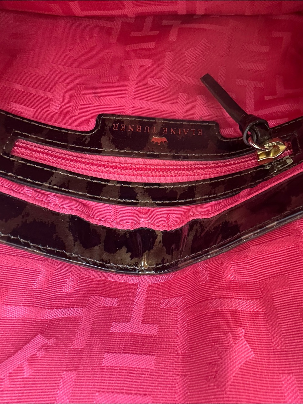 Elaine Turner Leopard Patent Envelope Clutch - Brown/Black - Picture 6 of 6